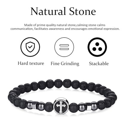 RANKEEF Tiger Eye Bracelet For Men 8MM Natural Stone Stretch Adjustable Black Crystal Beaded Bracelet for Men Women Gifts - color: 3,gray,black