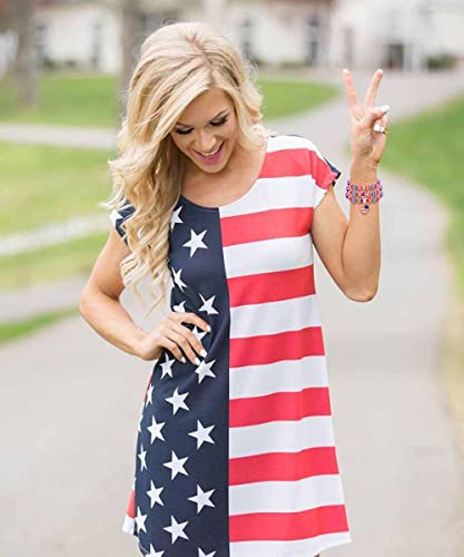 6PCS Patriotic Bracelets 4th of July Beaded Stretch Bracelets for Women Enamel American Flag Heart Star Charm Bracelets Independence Day Accessory Gifts - color: 3PCS 2