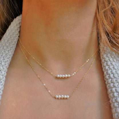 Pearl Necklace for Women, Dainty Pearls Choker Necklace for Women 14K Gold Plated Layered Pendant Necklace Handmade Gold Chain Necklace Everyday Jewelry Gift - color: Five Pearls-Gold