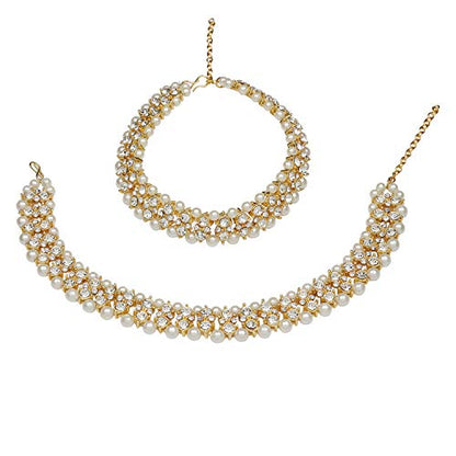 Efulgenz Indian Anklet Bracelet Bridal Crystal Faux Pearl Jhanjara Payal - color: White Gold