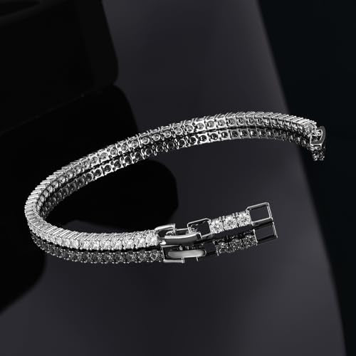 4/5mm Tennis Bracelets for Women, Adjustable 18K White Gold Plated Fold Over Clasp 4/5mm Round Cubic Zirconia Stackable Classic Tennis Bracelets for Women, Size 6.5-7.5 inch + 1 inch - size: 6.5 + 1 inch