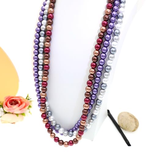Long Simulated 10mm AAA Pearl Strand Necklace for Women Multicolor Pearl Choker Necklace 1920s Pearl Statement Necklace Costume Jewelry - color: 10mm Purple 24 Inches