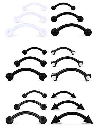 SCERRING 9-18PCS 16G Stainless Steel Eyebrow Tragus Helix Rook Daith Earrings Belly Lip Ring Clear Cubic Zirconia Barbell Body Piercing Jewelry 6mm 8mm 10mm - color: Clear