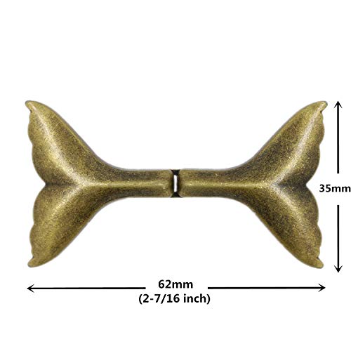 bezelry 3 Pairs Whale Tail Cape or Cloak Clasp Fasteners. 62mm x 35mm Fastened. Sew On Hooks and Eyes Cardigan Clip (Antique Brass) - color: Antique Brass