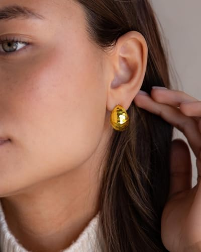 Gold Chunky Earrings for Women Trendy, 14K Gold Plated Dainty Kont Earrings Statement Minimalist Hypoallergenic Stud Earrings - color: Kala & Gold