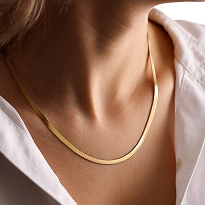 DEARMAY 14K Gold Plated Herringbone Necklaces for Women, Dainty Gold Snake Choker Chain Non Tarnish Trendy Simple Thin & Chunky Options Neckalce 1.5/3/5/6/8mm Chain Jewelry for Gifts - color: 3MM 18"-GD Herringbone Necklace