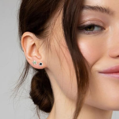 12 Pairs Surgical Stainless Steel Cubic Zirconia Birthstone Stud Earrings Heart Star Round Multicolors Stud Earrings Set for Women - style: Silver star 4mm