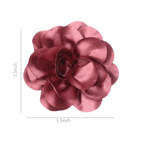Large Rose Flower Brooches Chiffon Camellia Brooch Lapel Pins Hair Clips Hat Pins for Women Wedding Banquet Accessories Large Satin Flowers 5.5in - color: Red 1