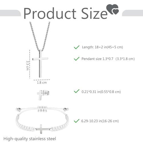 Cross Necklace Bracelet Earrings Friendship Matching Couple Cross Jewelry | Stainless Steel Christian Jesus Silver Black Cross Chain Bracelets Studs