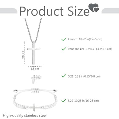 Cross Necklace Bracelet Earrings Friendship Matching Couple Cross Jewelry | Stainless Steel Christian Jesus Silver Black Cross Chain Bracelets Studs