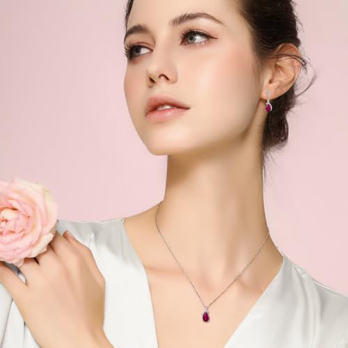 immobird 925 Sterling Silver Infinity Birthstone Jewelry Set Teardrop | Birthstone Necklace and Earring Set, Small Pear-shape Pendant, Drop Earring, Timeless Gift for Her, Daily Wear, Nice Gift Box - color: 07-Jul.