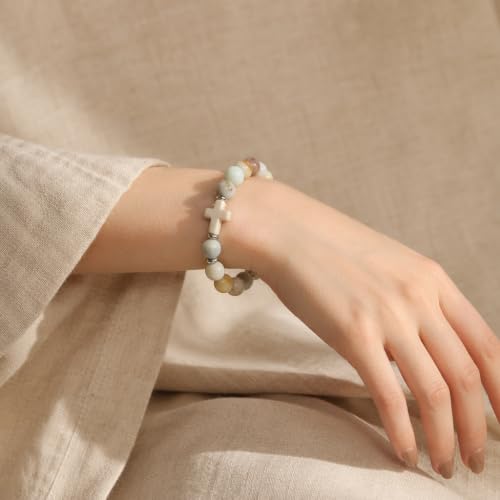 Crystal Cross Bracelet for Women and Men, Gift Jewelry Jewelry Gift | natural stone beads, crystal beads, cross design, inspirational style, birthday gift, bracelet jewelry for casual styling - color: white