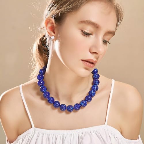 Multicolor Chunky Beaded Necklace, Statement Colorful Round Ball Beads Choker Necklace with Gold-Tone Adjustable Chain, Fashion Bold Neck Jewelry for Women - color: 20MM-Blue
