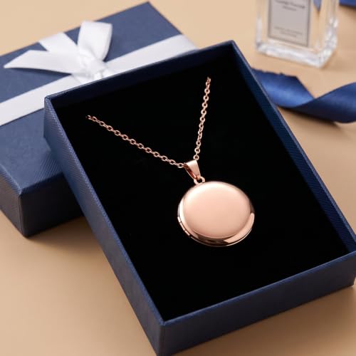PHOCKSIN Personalized Locket Necklace for Women Photo Necklace with Customized Picture Birth Flower Birthstone Customizable Birthday Gifts - color: #17-Round Rose Gold