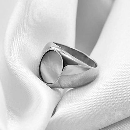 MYNENEY Stainless Steel Round Shape Classical Simple Plain Wedding Engagement Statement Pinky Band Signet Rings for Men Women Size 4-15 - color: Silver+White