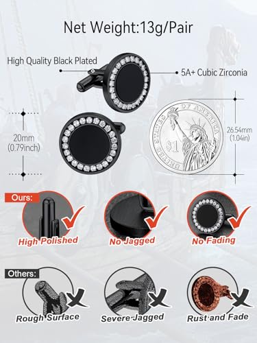 FaithHeart Mens Cufflinks, Norse Viking Tuxedo Shirt Cuff Links, Stainless Steel Cuff Links and Shirt Studs, Gift Box - style: 03. Black Onyx CZ-Black