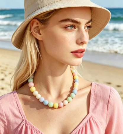 Chunky Beaded Necklace for Women 16mm Round Bead Resin Modern Statement Necklace Jewelry Accessories - color: colorful 04