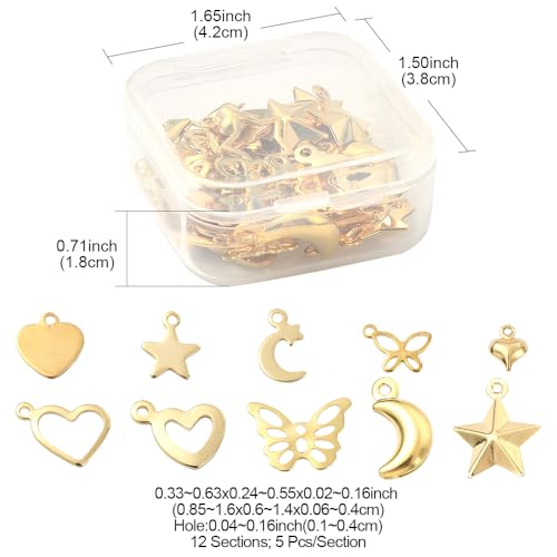 8-64Pcs Silver Goldern Color Heart Pendants Charms 10 Styles Heart Stainless Steel Metal Charms for Jewelry Making Crafting Necklaces Bracelets Earrings Keychains Birthday Gift - color: GoldenA-60 pcs
