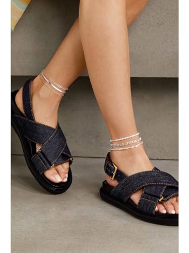 Dainty Ankle Bracelets for Women Waterproof | Layered Gold Plated Tennis Cuban Snake Rope Paperclip Beaded Link Chains Set, Summer Beach Jewelry Gift - color: Silver Anklet A