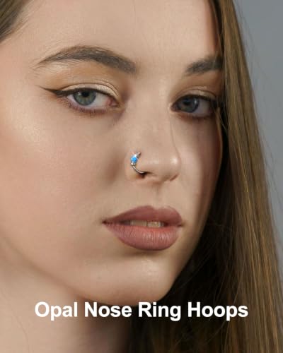 Jewseen 5Pcs Stainless Steel Nose Rings Hoops 20g Opal Nose Studs L Shaped Nose Rings Nose Piercing Jewelry Cartilage Hoop Helix Tragus Daith Earrings for Women - color: blue