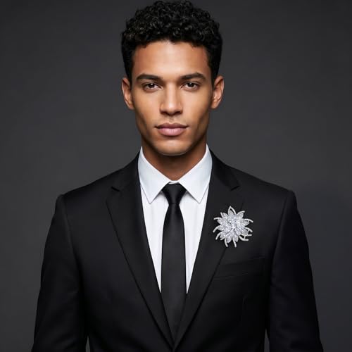 Crystal Flower Brooch Pin for Women Men, Rhinestone Lapel Pin for Suit | Elegant wedding party dress lapel pin, also fits coat hat scarf bag. gift for Valentine's Day Mother's Day Christmas