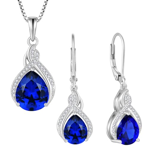 Infinity Teardrop Jewelry Set for Women Sapphire Necklace & Earrings September Birthstone Jewelry