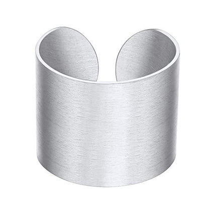 Stainless Steel Open Band Ring for Men Women 18K Gold/Black Plated Brush/Smooth Surface Rings Set Minimalist Jewelry(with Gift Box) - color: 03-Steel 17mm Brush Surface