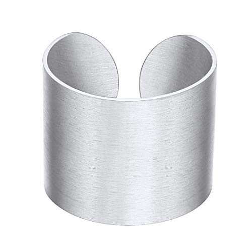 Stainless Steel Open Band Ring for Men Women 18K Gold/Black Plated Brush/Smooth Surface Rings Set Minimalist Jewelry(with Gift Box) - color: 03-Steel 17mm Brush Surface