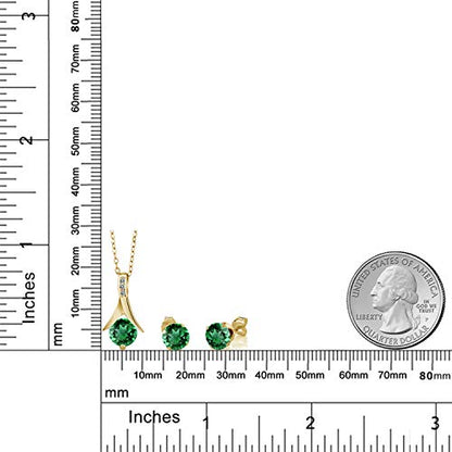 Gem Stone King 18K Yellow Gold Plated Silver Simulated Emerald and White Diamond Pendant Earrings Jewelry Set For Women | 2.36 Cttw | With 18 Inch Chain | Fine Jewelry Gifts for Women Mom Wife Her
