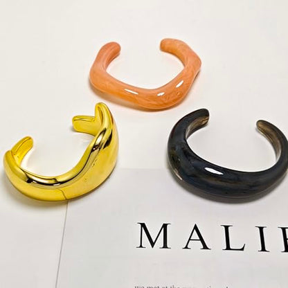2PCS Chunky Acrylic Bracelet for Women Large Square Resin Cuff Vintage Open Bangle Bracelets Wide Geometric Jewelry - style: A-gold+black+pink