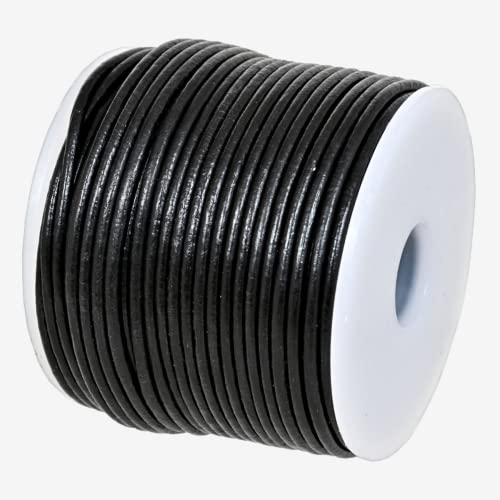 GENIQUE Real/Genuine Round Leather String Cord for Necklace, Bracelets, Jewellery, Braiding (1.5mm, Black) - color: Black, size: 1.5mm