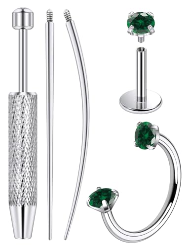 Lcolyoli 20G Titanium Horseshoe Nose Ring and Internally Threaded CZ Stud for Tragus/Nose/Helix/Conch Piercing Jewelry for Women Men Includes Taper Ball Grabber Tool for Easy Jewelry Changing - color: Green Cubic Zirconia, size: 18g