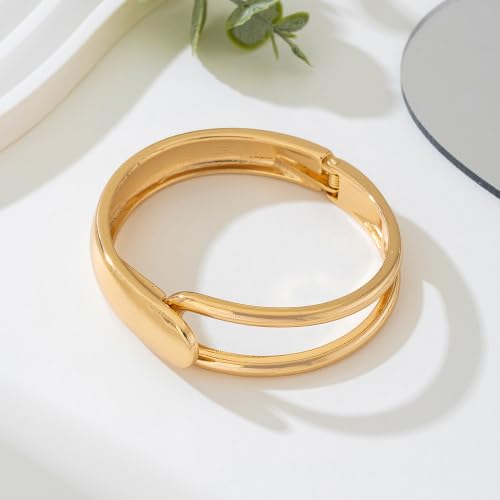 Gold Bangle Ring Set for Women Chunky Statement Jewelry Set Geometric Bangle Bracelet And Ring Minimalist Daily Wear Party Jewelry Gift - color: Gold A