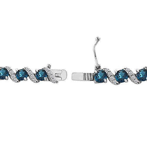 B. BRILLIANT Sterling Silver Genuine, Created or Simulated Gemstone Round S Design Tennis Bracelet for Women - color: London Blue Topaz - Sterling Silver