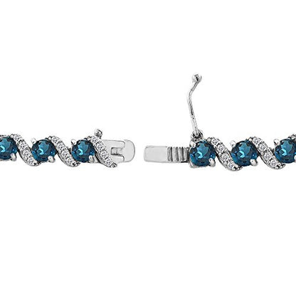 B. BRILLIANT Sterling Silver Genuine, Created or Simulated Gemstone Round S Design Tennis Bracelet for Women - color: London Blue Topaz - Sterling Silver