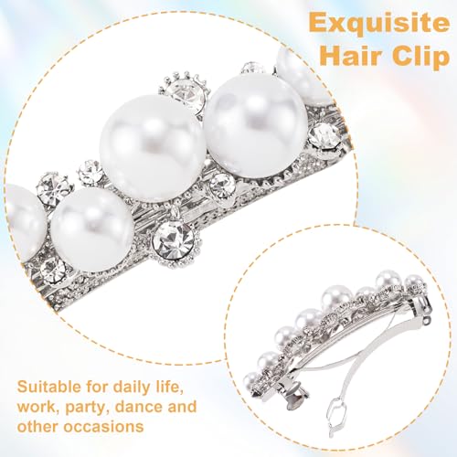 OIIKI Pearl Hair Snap Clips for Wedding, Silver, Style 1, 1pcs | Elegant Pearl Barrettes with Pins for Women, Brides, Parties, Daily Use