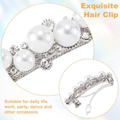 OIIKI Pearl Hair Snap Clips for Wedding, Silver, Style 1, 1pcs | Elegant Pearl Barrettes with Pins for Women, Brides, Parties, Daily Use