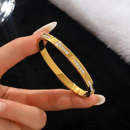 Gold Bangle Bracelets Set Stainless Steel Heart Stack Bracelet Hypoallergenic Dainty Bracelet For Women - color: Style 2