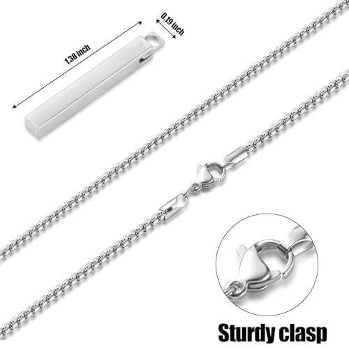 Fiusem Pendant Necklace for Men, Stainless Steel Bar Chain | Silver Tone/14k Gold Plated/Black Mens Pendant Necklaces with 2.5mm Box Chain, Jewelry Gifts 18-28 Inch - color: silver, size: 24 Inches, style: Clasp Rectangle