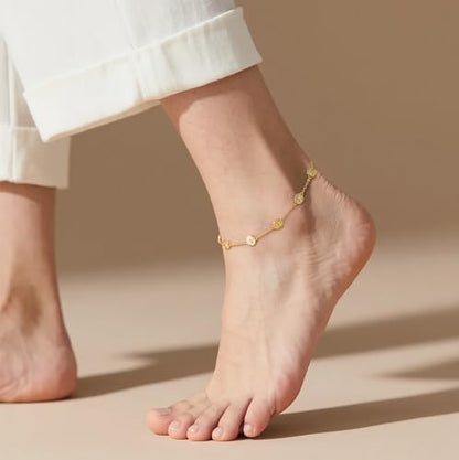 14K Gold Anklets for Women Gold Ankle Bracelets for Women Anklet | 14K Gold Anklets for Women Coin Portrait Relief Gold Ankle Bracelets for Women Beach Anklets Coin Anklet for Womens 9.4-11in