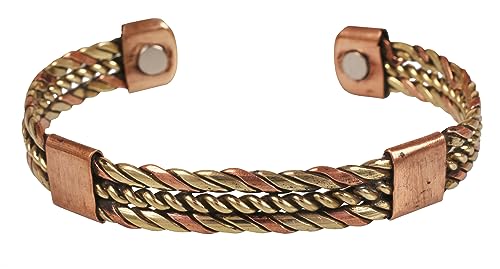 Touchstone Handcrafted Braided Copper Brass Multi Layer Magnetic Hand Forged With Solid High Gauge Tibetan Minimalistic Elegance Bracelet In Two Tones For Men And Women. - style: Braided Two tone 14