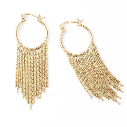Gold Fringe Earrings for Women - Lightweight Statement Dangle Earrings with Stainless Steel Post, High Polish Long Tassel Drop Jewelry for Prom Wedding - color: Gold