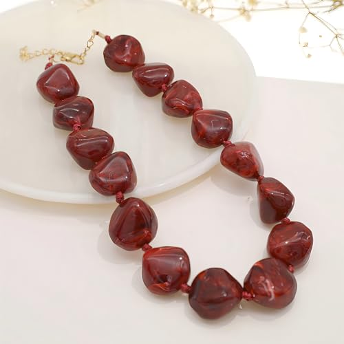 We We Chunky Colorful Beaded Necklace for Women Large Boho Statement Bead Chokers Necklaces Turquoise Blue Big Beads Jewelry Neck Summer Beach - color: big bead burgundy