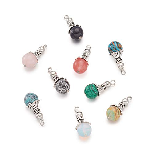 50Pcs Snowcone Shaped Mixed Stone Pendants Healing Crystal Quartz Chakra Reiki Gemstone Charms for Necklace Jewelry Making Hole: 2.5mm - color: 6-Mixed Color-Snowcone-Random