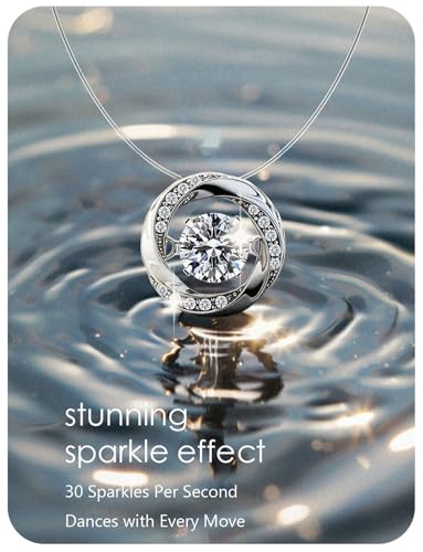 Teardrop 925 Silver CZ Floating Pendant Necklace 16 Inch Cubic Zirconia Invisible Necklace, Hypoallergenic, Jewelry Gifts for Women Anniversary Birthday - color: Dancing stone