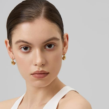 18K Gold Plated Huggie Hoop Earrings for Women, 925 Sterling Silver Post, Hypoallergenic Small Earrings - color: Curved Large Hoops