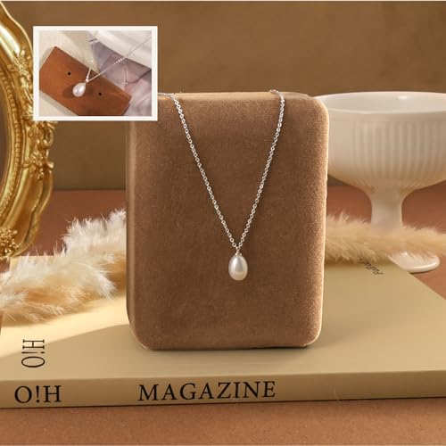 Pearl Necklaces for Women,Dainty Gold Pendant Necklaces Waterproof Jewelry | 14K Gold Plated Pearl Necklaces,Dainty Elegant Wedding Necklace,Small Cute Adjustable Minimalist Necklace,Non Tarnish Jewelry - color: SILVER-1