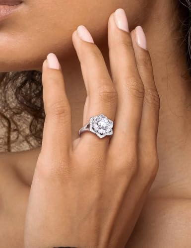 Flower Engagement Promise Ring Sterling Silver Birthstone Rings for Women Sapphire/Emerald/Ruby Gemstone Six Leaf Clover Statement Cocktail Ring Size 6 to 10 - style: 04. April-Created Diamond
