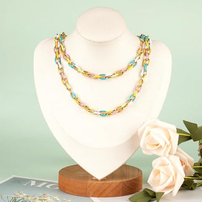 UMAOKANG 2 Yard Gold Plated Stainless Steel Chain Bulk for Jewelry Making | Colorful Enamel Paperclip Chain Roll Chunky Paper Clip Link Chain with Jump Rings and Lobster Clasps - color: Light Colorful