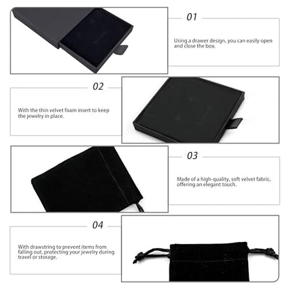 Quacc Small Jewelry Gift Box and Velvet Bag, Necklace Bracelet Earring Cardboard Organizer Square Jewellery Gift Box Pendent Storage Case for Birthday Xmas Christmas Wrapping (Black) - color: Black